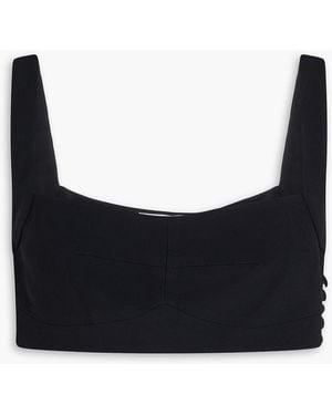 Saloni Rachel Cropped Crepe Top - Black