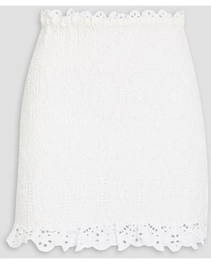 Charo Ruiz Paola Shirred Broderie Anglaise Cotton-Blend Mini Skirt - White