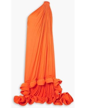 Lanvin One-shoulder Ruffled Charmeuse Gown - Orange