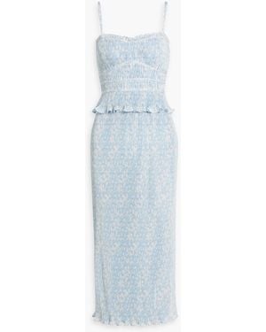 10 Crosby Derek Lam Brisha Printed Plissé-satin Midi Dress - Blue
