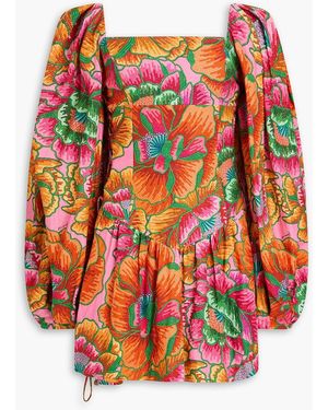 FARM Rio Floral-print Linen-blend Mini Dress - Red