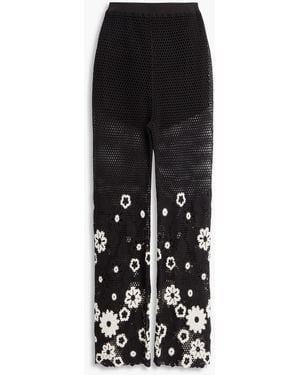 Maje Crocheted Cotton Flared Trousers - Black