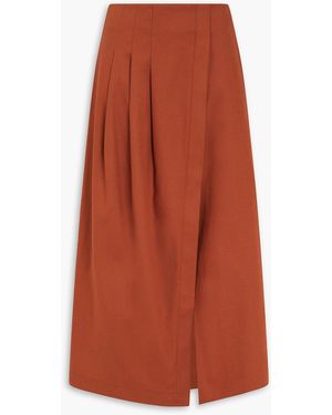 Mother Of Pearl Wrap-effect Pleated Tm-blend Midi Skirt - Orange