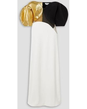 Gabriela Hearst Hyacinth schulterfreies maxikleid aus seiden-crêpe, recyceltem tüll und leder in metallic-optik - Schwarz
