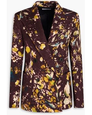 Dries Van Noten Double-Breasted Floral-Print Cloqué Blazer - Red