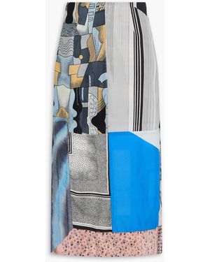 Conner Ives Reconstituted Printed Silk-Blend Pencil Skirt - Blue