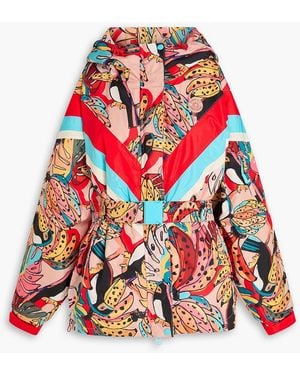 FARM Rio Belted Printed Ripstop Hooded Ski Jacket - Red