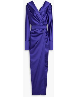 Rhea Costa Angelina Wrap-effect Draped Satin Gown - Blue