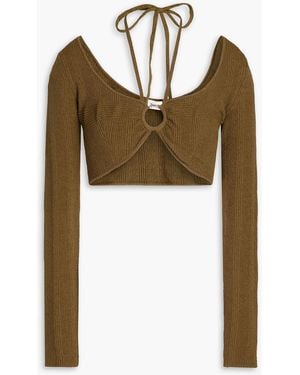 Nanushka Amra Cropped Ribbed Cotton-blend Top - Green