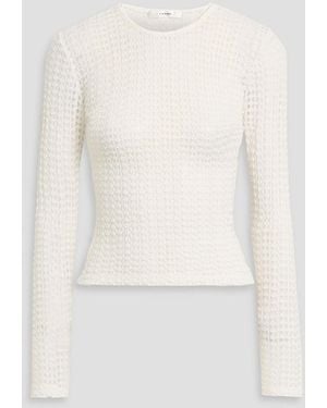 FRAME The Popcorn Textured Stretch Cotton-Blend Mesh Top - White