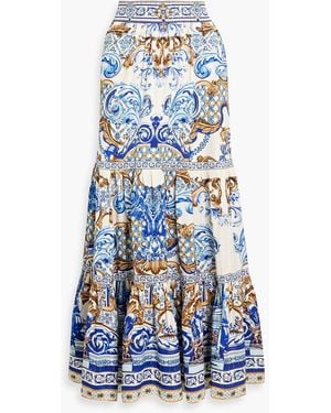 CAMILLA Tiered Printed Woven Maxi Skirt - White