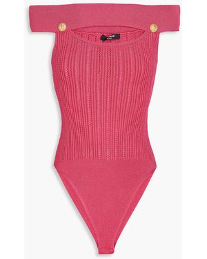 Balmain Embellished Cutout Pointelle-Knit Bodysuit - Pink
