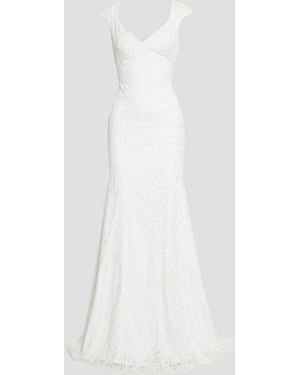 THEIA Open-back Draped Lace Bridal Gown - White