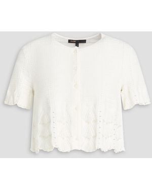 Maje Cropped Embellished Pointelle-Knit Cotton-Blend Cardigan - Natural