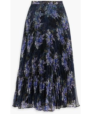 Mikael Aghal Pleated Floral-Print Chiffon Midi Skirt - Blue