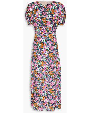 Saloni Bianca Floral-print Silk Crepe De Chine Midi Dress - White