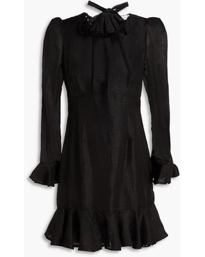Zimmermann Ruffled Embellished Linen And Silk Blend-Gauze Mini Dress - Black