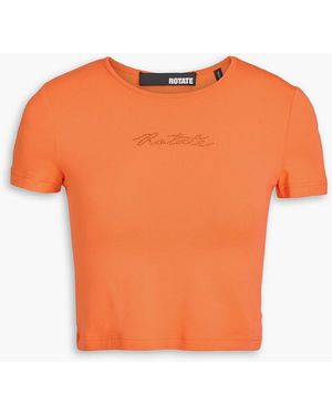 ROTATE BIRGER CHRISTENSEN May Cropped Embellished Stretch Cotton And Modal-blend Jersey T-shirt - Orange