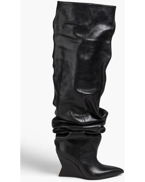 Balmain Gathered Leather Over-The-Knee Boots - Black