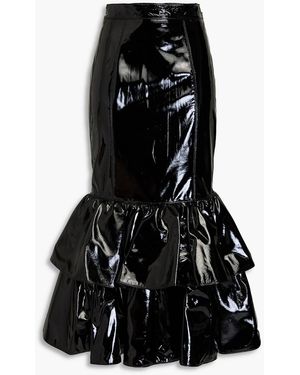 Moschino Fluted Tiered Patent-leather Midi Skirt - Black