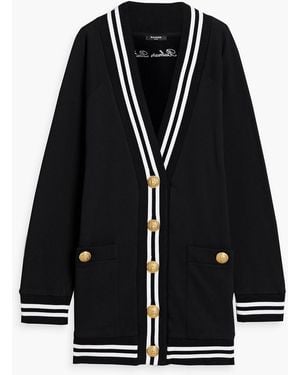 Balmain Striped Cotton-Fleece Cardigan - Black