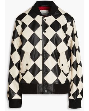 DEADWOOD Konnor Checked Leather Bomber Jacket - Black