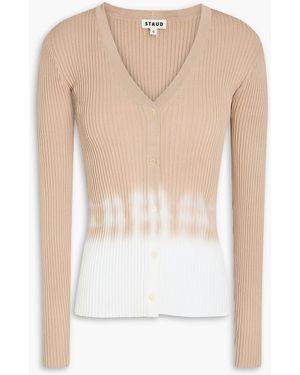 STAUD Cargo Tie-Dyed Ribbed-Knit Cardigan - White