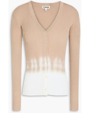 STAUD Cargo Tie-Dyed Ribbed-Knit Cardigan - White