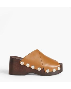 Ganni Studded Leather Platform Mules - Brown