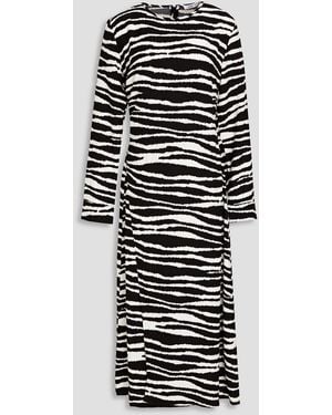 Samsøe & Samsøe Midikleid aus cady mit zebraprint und wickeleffekt - Schwarz