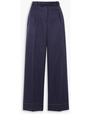 Brioni Pleated Silk And Linen-blend Twill Straight-leg Trousers - Blue