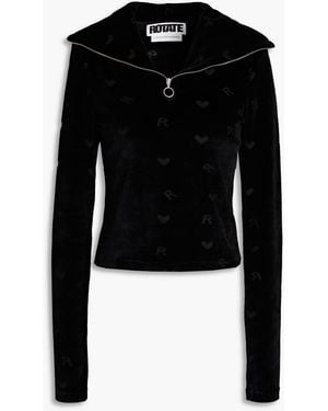 ROTATE BIRGER CHRISTENSEN Mona Cotton-blend Devoré-velvet Top - Black