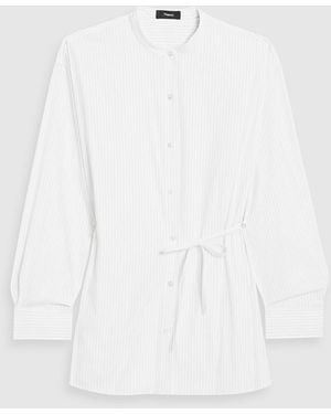 Theory Striped Cotton-Blend Poplin Shirt - White