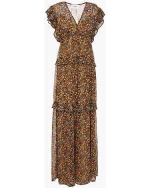Ba&sh Samanta Ruffled Printed Georgette Maxi Dress - Brown