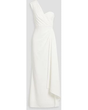 Badgley Mischka One-Shoulder Draped Crepe Gown - White