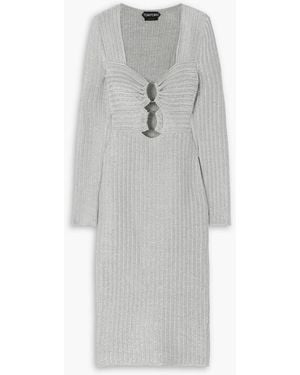 Tom Ford Embellished Ribbed Cotton-blend Midi Dress - Grey