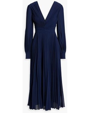 Badgley Mischka Plissé-chiffon Midi Dress - Blue