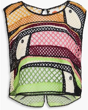 FARM Rio Color-block Crochet-knit Top - Red