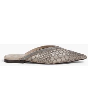Brunello Cucinelli Bead-Embellished Mesh Slippers - Natural
