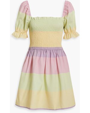 Olivia Rubin Shirred Striped Twill Mini Dress - Yellow