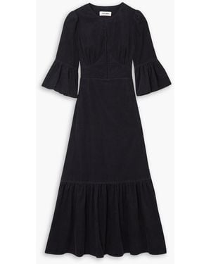 Cefinn The Daphne Pintucked Tiered Cotton-corduroy Midi Dress - Black