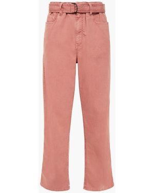 Brunello Cucinelli Belted Leather-Trimmed Embellished High-Rise Straight-Leg Jeans - Red