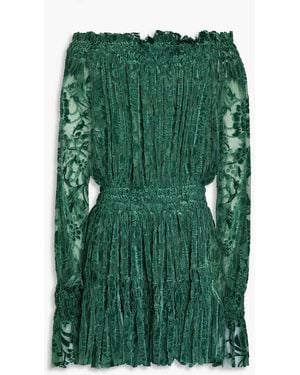 Norma Kamali Off-the-shoulder Devoré-velvet Mini Dress - Green