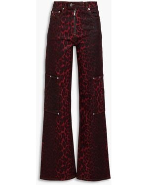 Ganni Leopard-Print High-Rise Cargo Jeans - Purple