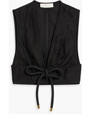 Zimmermann Cropped Linen And Silk-blend Top - Black