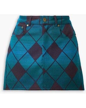Ahluwalia Minirock aus woll-piqué mit argyle-muster - Blau