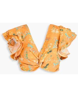 Solid & Striped The Renata Cropped Floral-print Linen-blend Top - Orange
