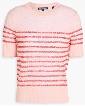 Veronica Beard Declan Striped Pointelle-Knit Linen-Blend Top - Pink