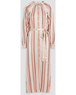 lemlem Makeda Belted Striped Ecovero-Blend Maxi Dress - White