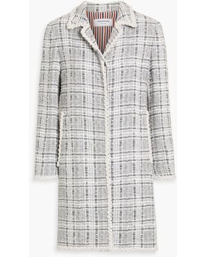 Thom Browne Faux Pearl-Embellished Checked Tweed Coat - White